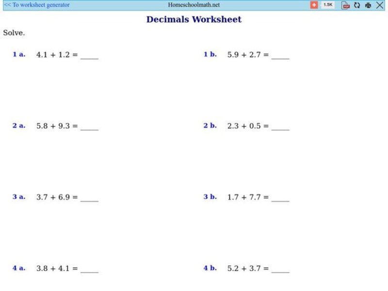 Decimals Worksheet 1 Worksheet