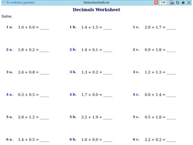 Decimals Worksheet 1 Worksheet