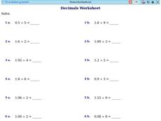 Decimals-Divide by Whole Numbers Worksheet
