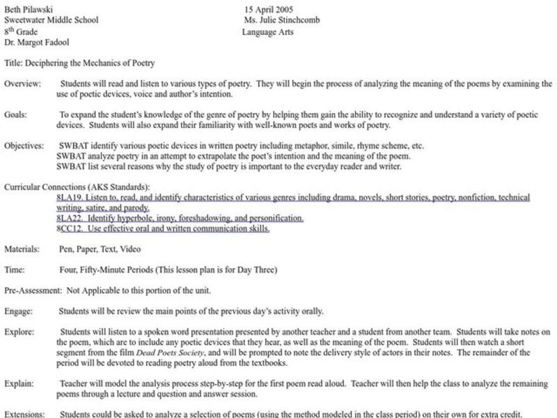 Deciphering the Mechanics of Poetry Lesson Plan