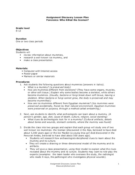Forensics: Who Killed the Iceman? Lesson Plan