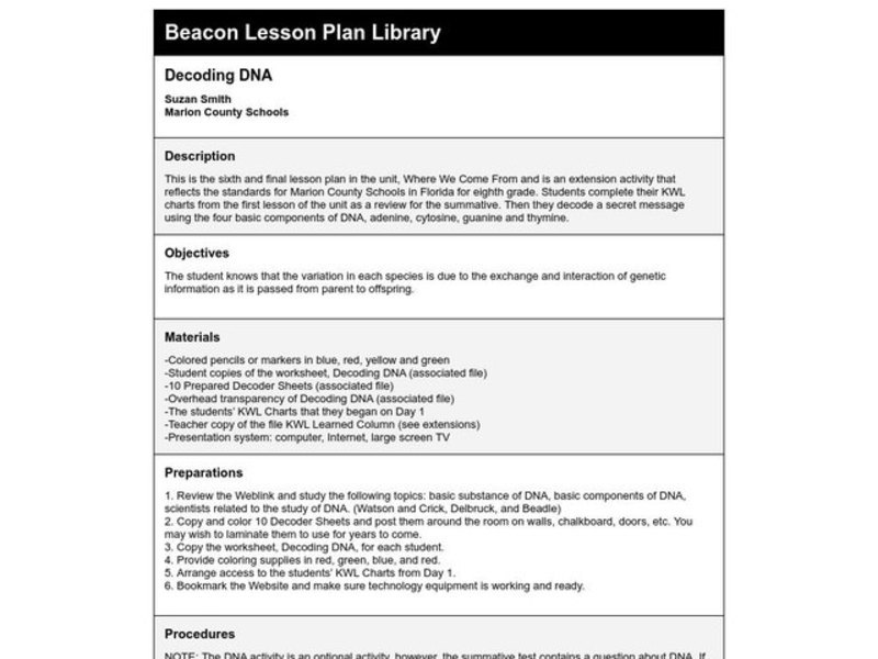 Decoding DNA Lesson Plan