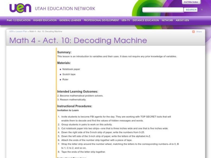 Decoding Machine Lesson Plan