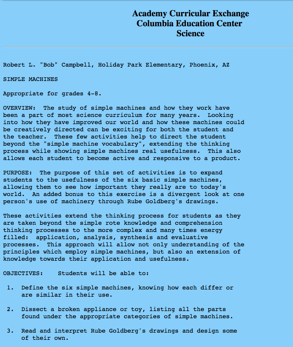 Simple Machines Lesson Plan