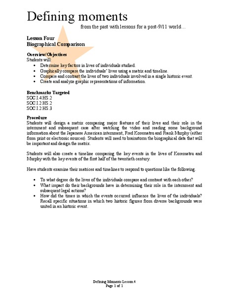 Defining Moments Lesson Plan