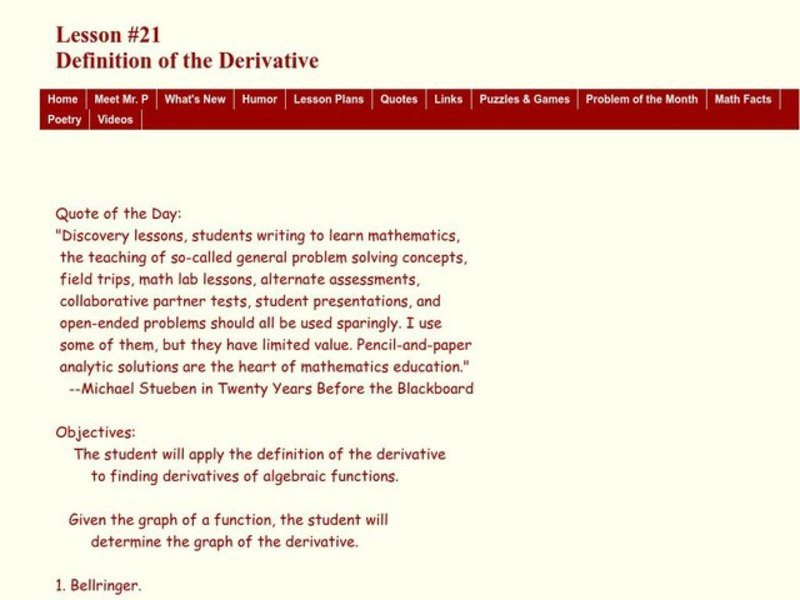 Definition of the Derivative Lesson Plan