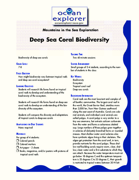 Deep Sea Coral Biodiversity Lesson Plan