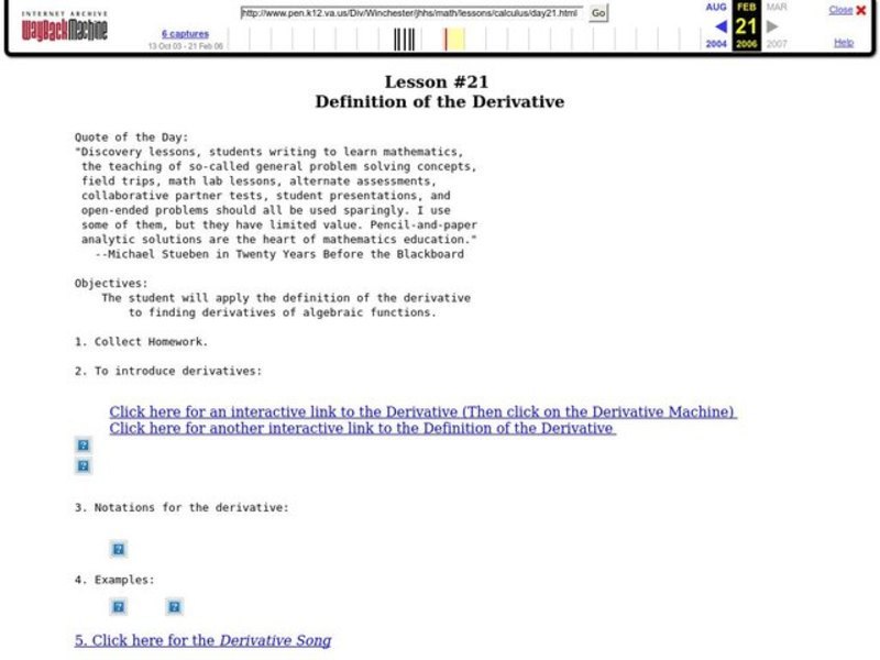 Definition Of The Derivative Lesson Plan