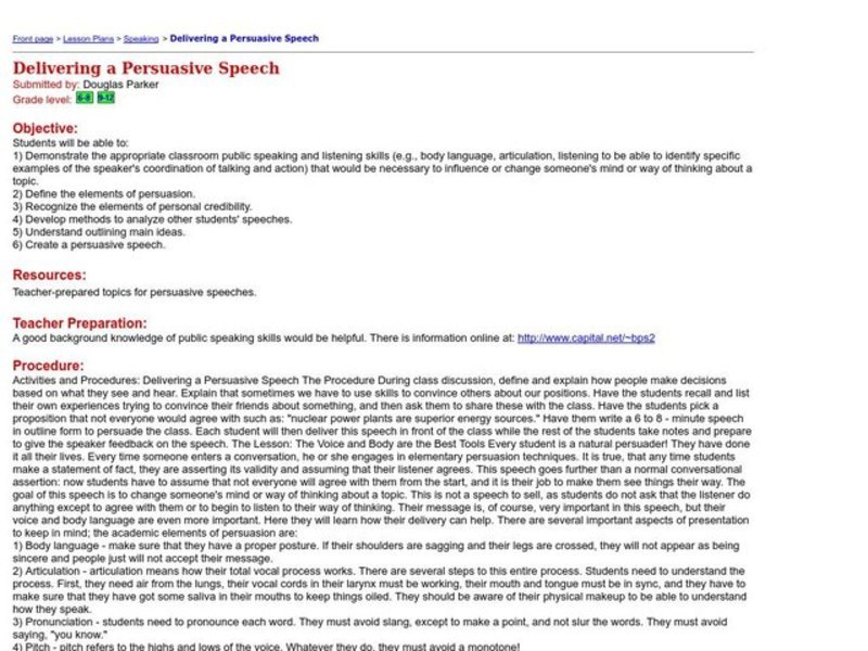 Delivering a Persuasive Speech Lesson Plan