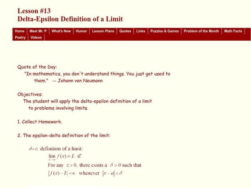 Delta-Epsilon Definition of a Limit Lesson Plan