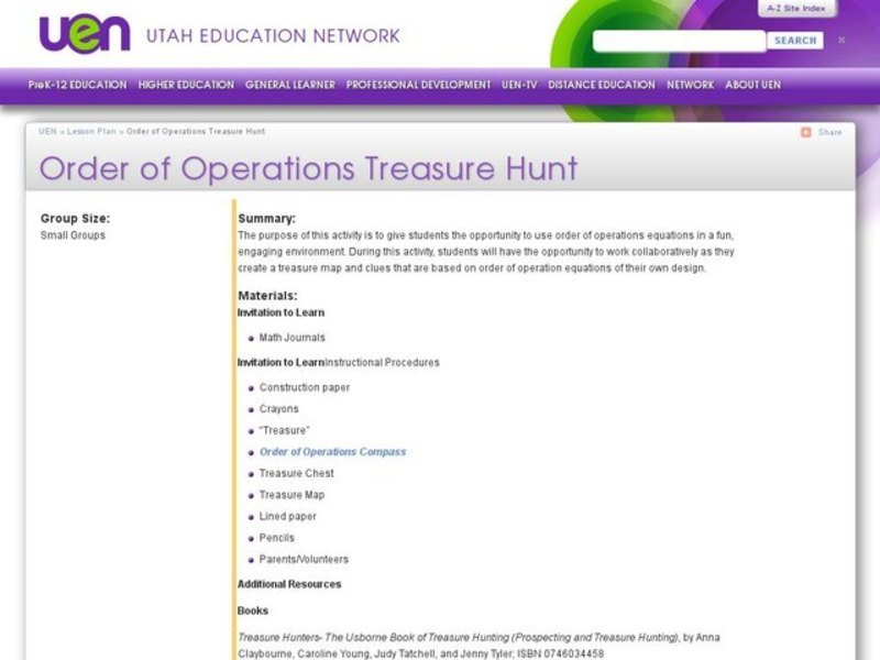 Order of Operations Treasure Hunt Lesson Plan