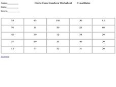 Finding Even Numbers Worksheet