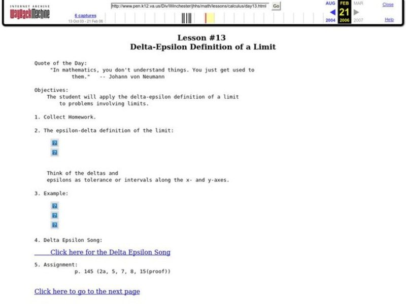 Delta-Epsilon Definition Of A Limit Lesson Plan