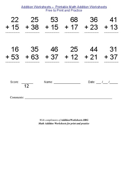 2-Digit Addition #5 Worksheet