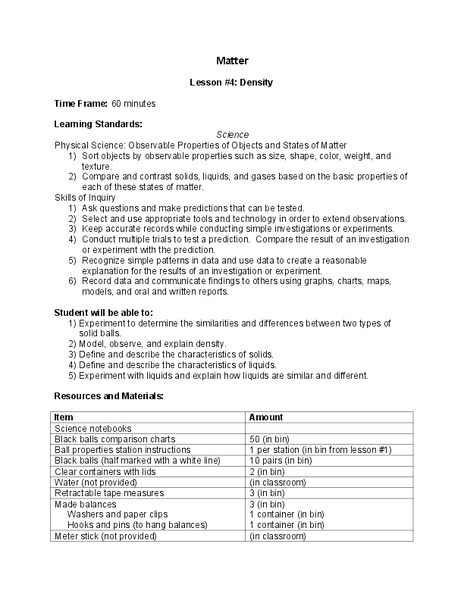 Density Lesson Plan