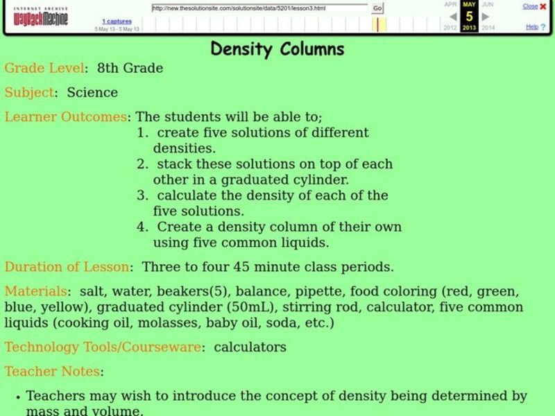 Density Columns Lesson Plan
