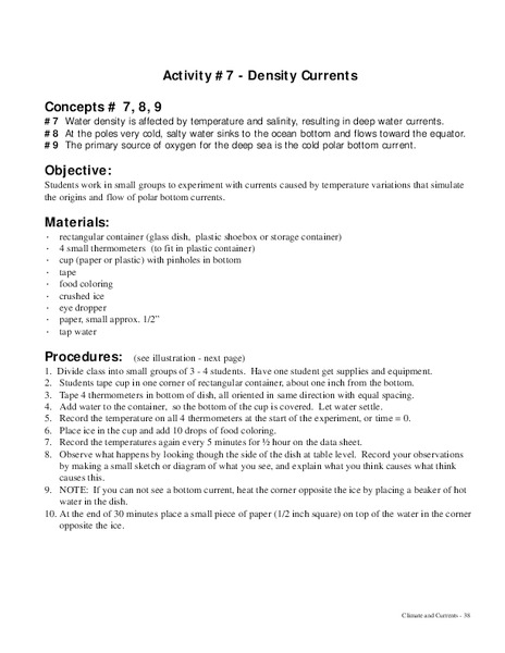 Density Currents Lesson Plan