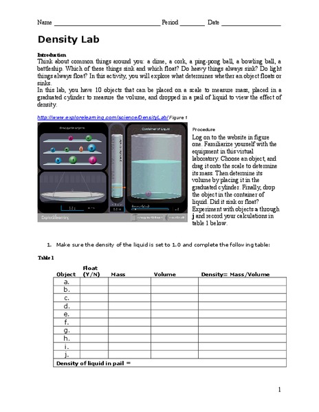 Density Lab Worksheet