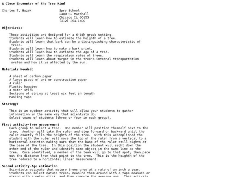 A Close Encounter of the Tree Kind Lesson Plan