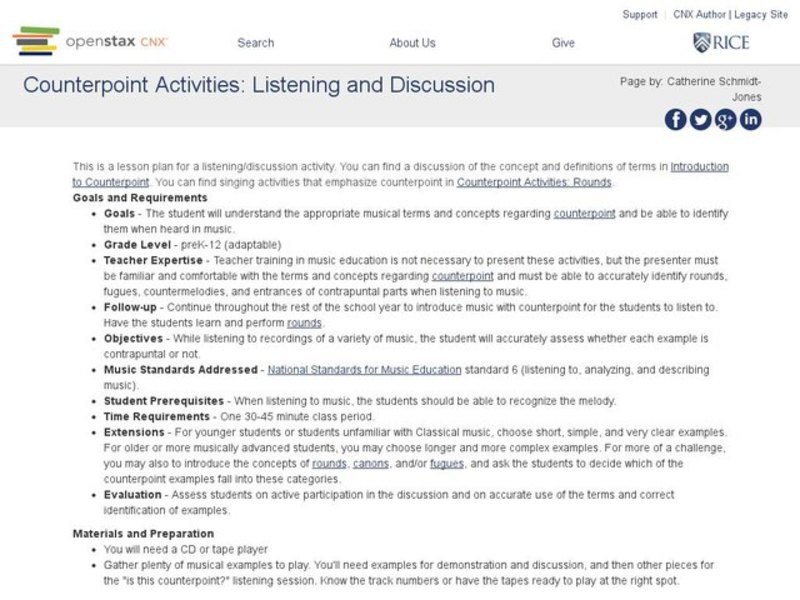 Counterpoint Activities: Listening and Discussion Lesson Plan
