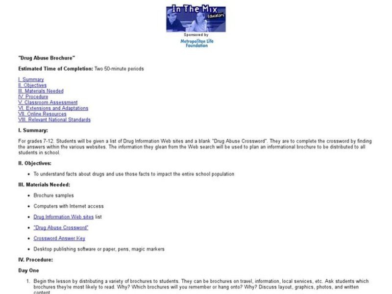 "Drug Abuse Brochure" Lesson Plan