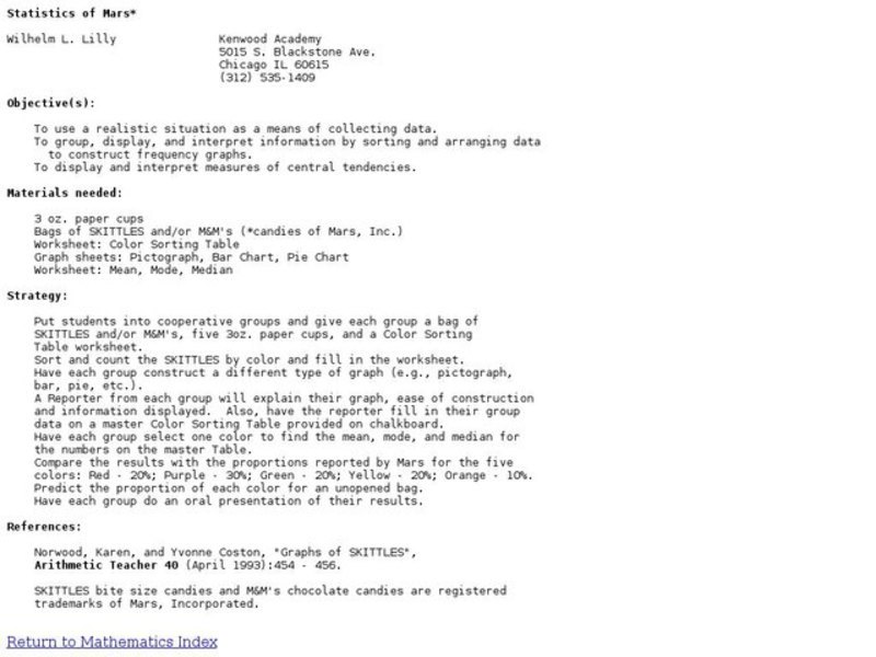 Statistics of Mars Lesson Plan