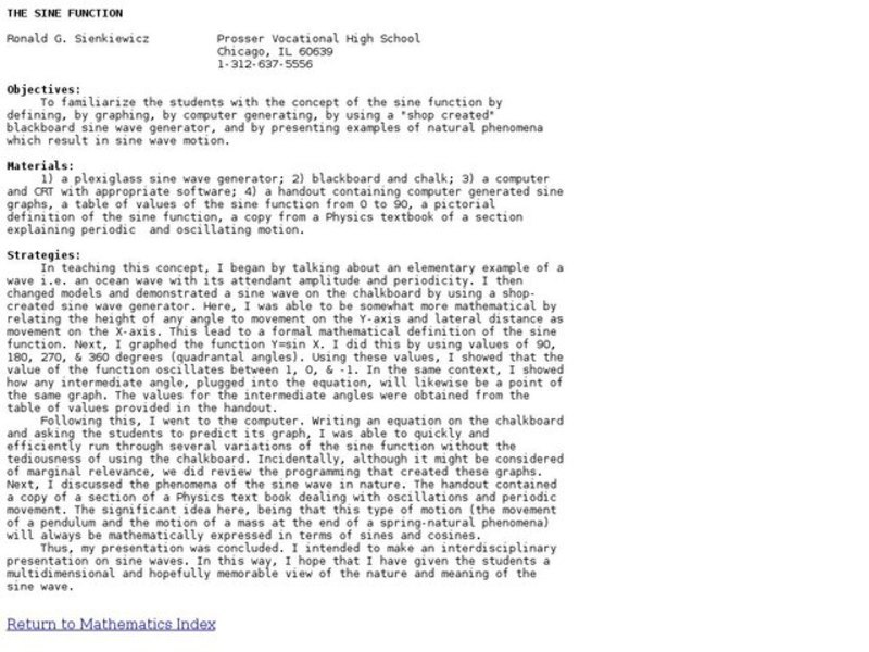 The Sine Function Lesson Plan