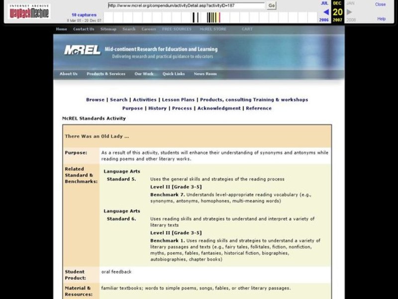 There Was an Old Lady. . . Lesson Plan