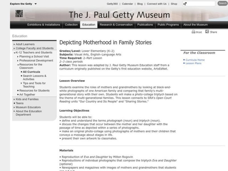 Depicting Motherhood in Family Stories Lesson Plan