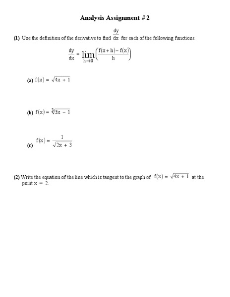 Derivatives Worksheet