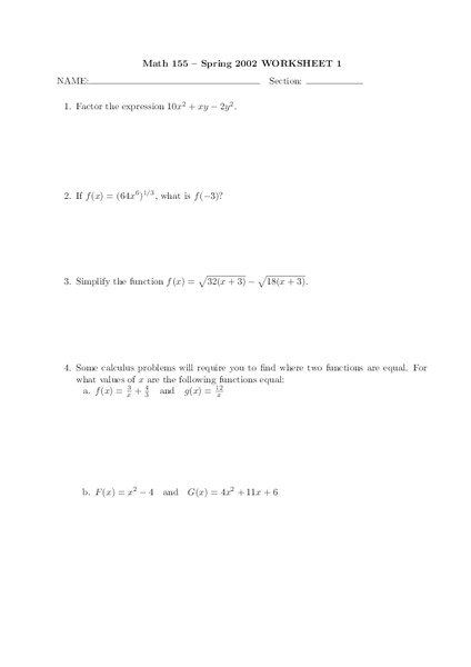 Derivatives and Functions Worksheet