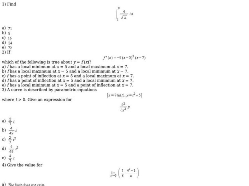 Derivatives Worksheet