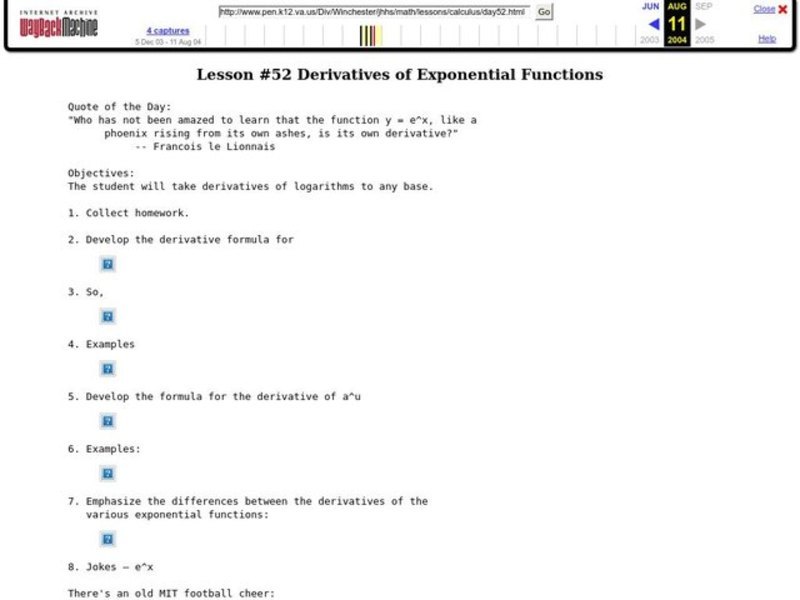 Derivatives of Exponential Functions Lesson Plan