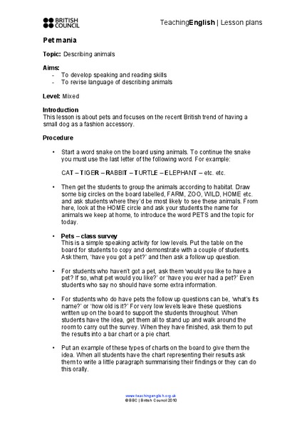 Describing Animals Lesson Plan