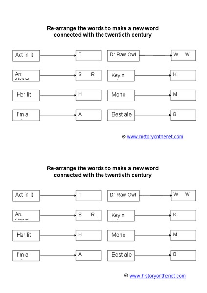 20th Century Anagrams Worksheet
