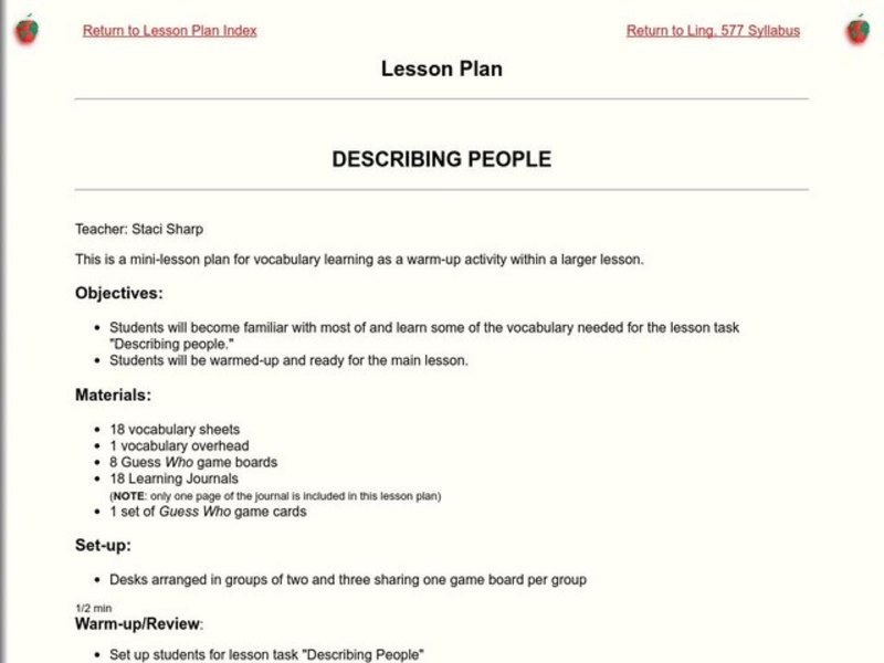 Describing People Lesson Plan