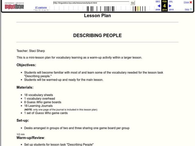 Describing People Lesson Plan