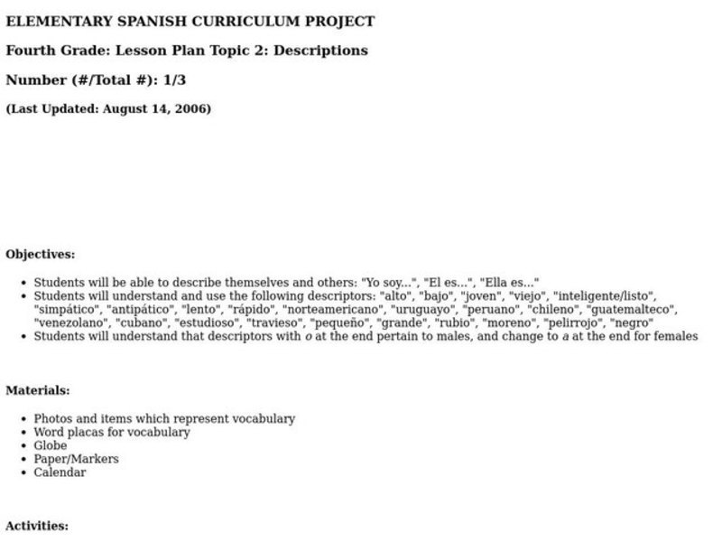 Describing People Lesson Plan