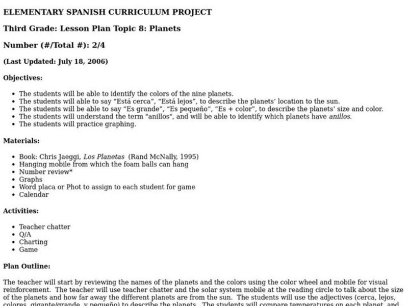 Describing the Planets Lesson Plan