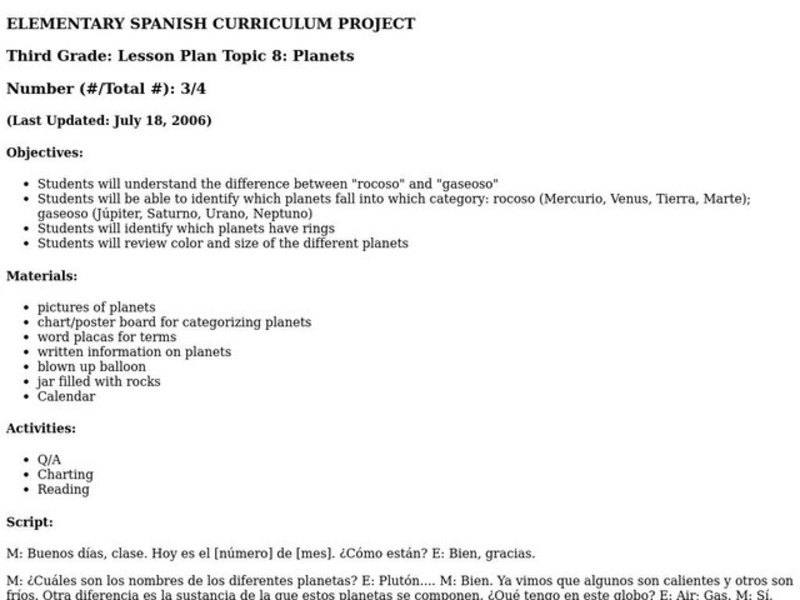 Describing the Planets Lesson Plan