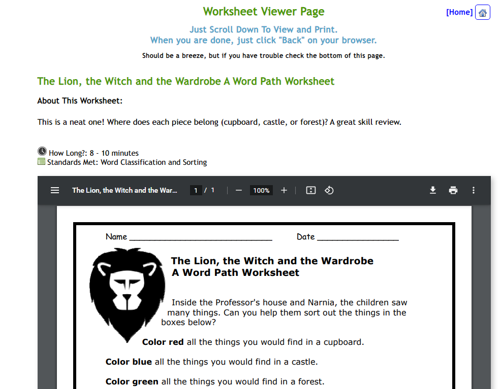 A Word Path Worksheet
