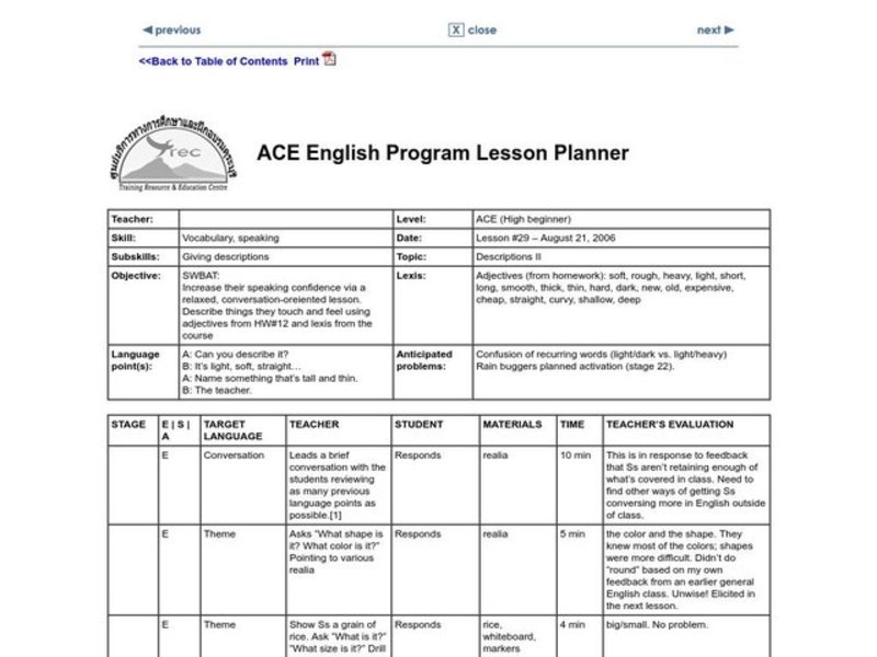 Descriptions Lesson Plan