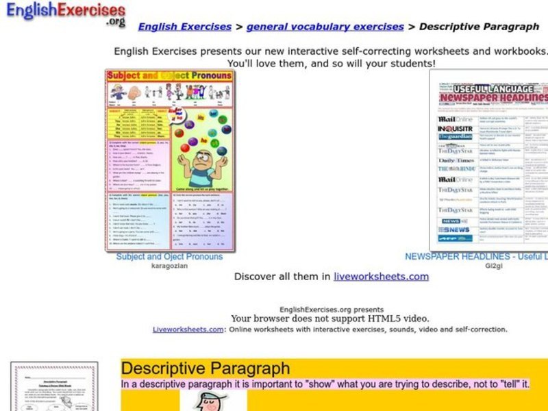 Descriptive Paragraph Interactive