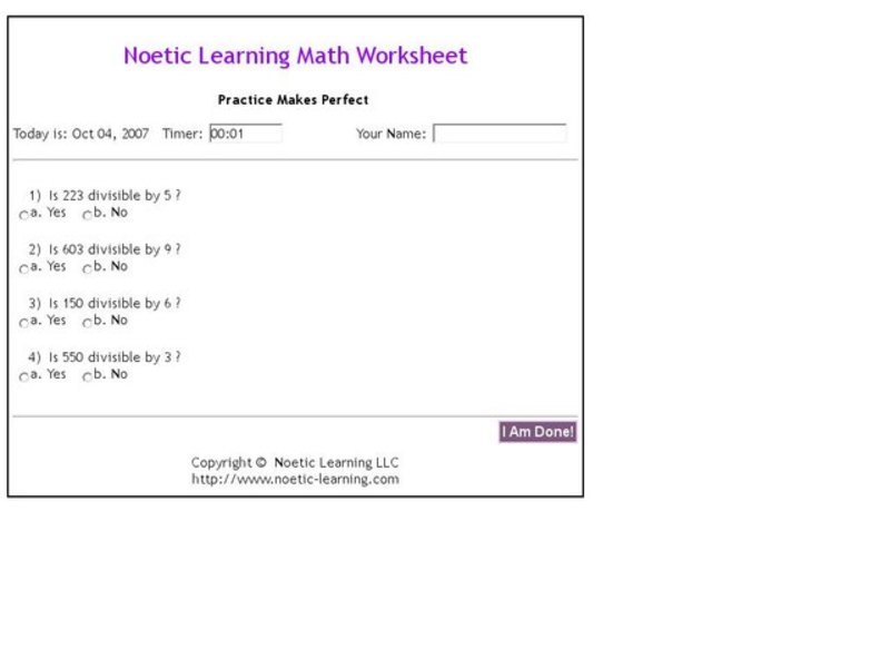 Divisibility Questions Interactive