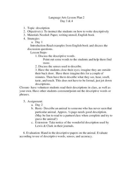 Descriptive Writing Lesson Plan