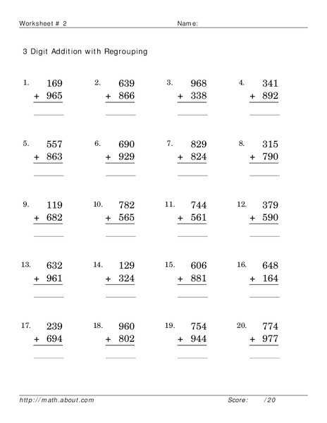 3 Digit Addition with Regrouping Worksheet