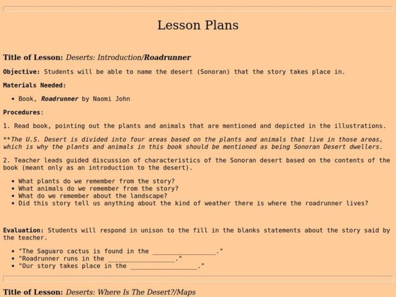 Deserts Lesson Plan