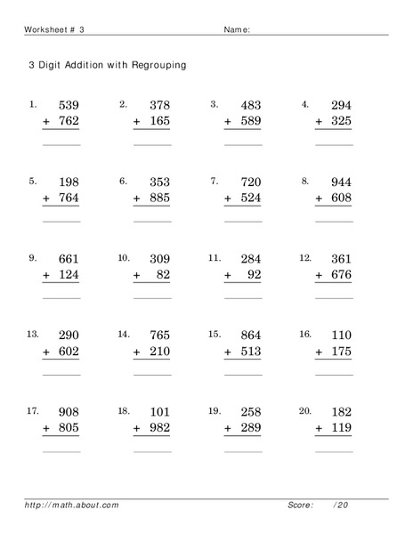 3 digit addition with regrouping Worksheet