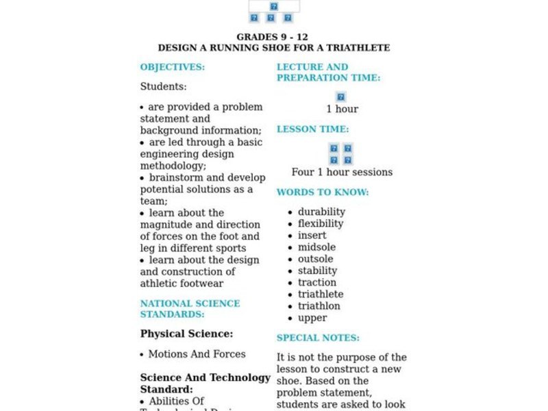 Design a Running Shoe for a Triathlete Lesson Plan