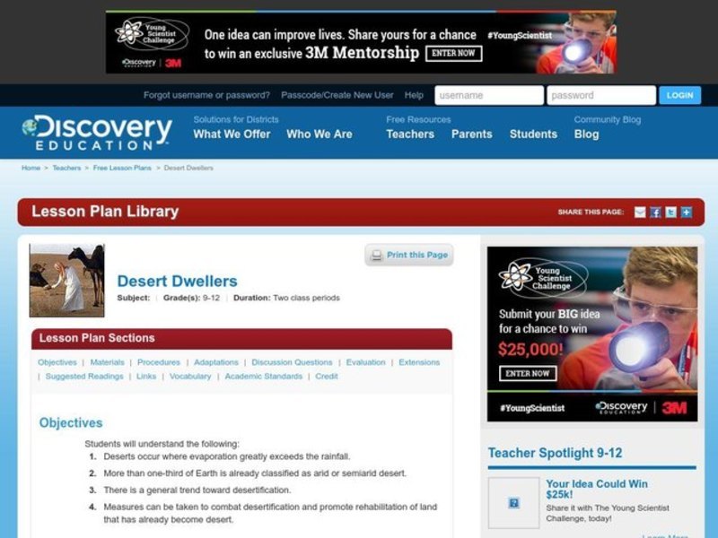 Desert Dwellers Lesson Plan